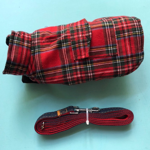 NEW REVERSIBLE Dog Coat XS Plaid Red Black + Red / Denim Leash - Picture 11 of 15